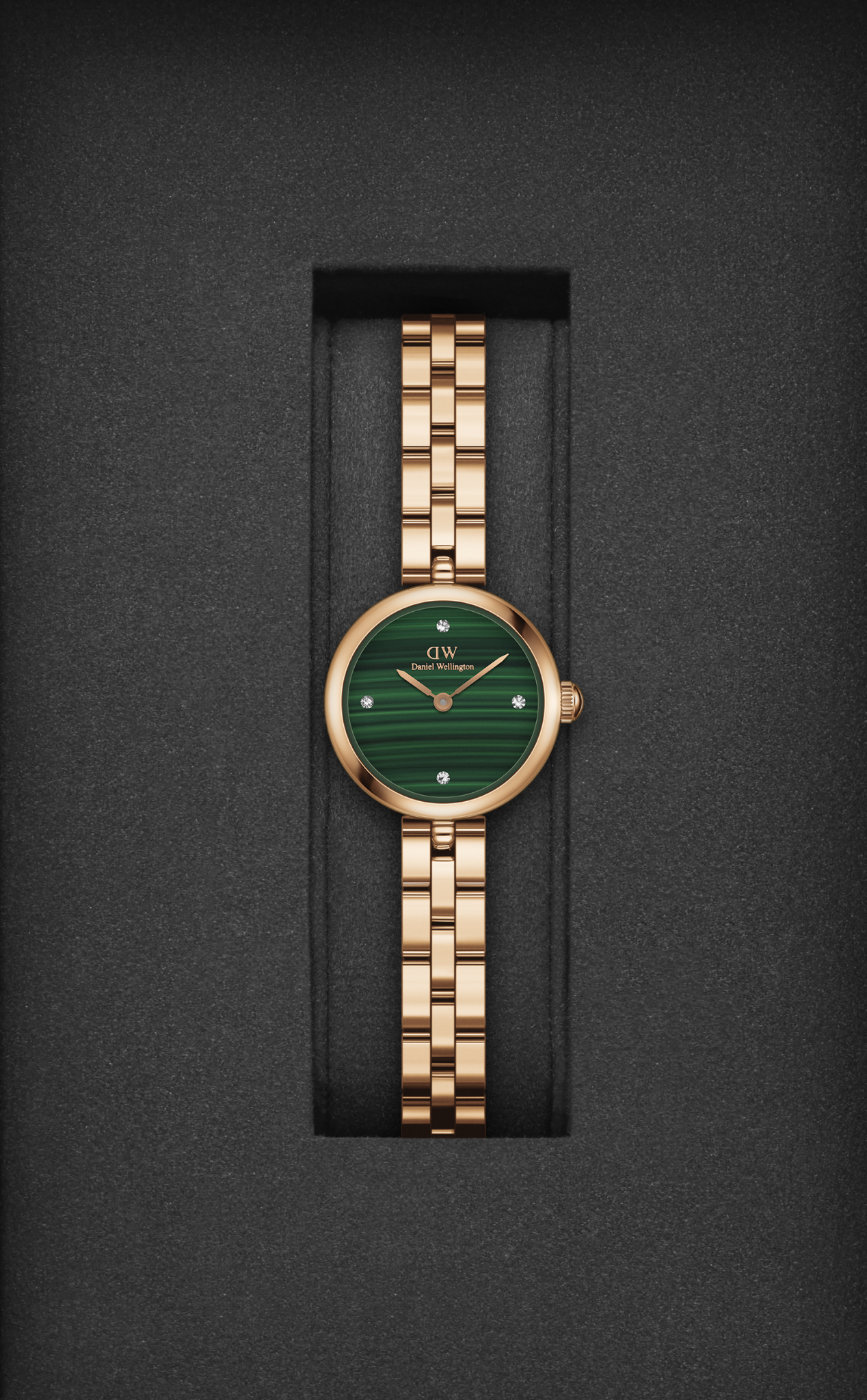 DANIEL WELLINGTON ELAN LUMINE ROSE GOLD MALACHITE DIAL WATCH